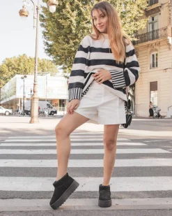 Sale Casual Mode Bottines femme es fourrées à semelle épaisse - Émilie Noir