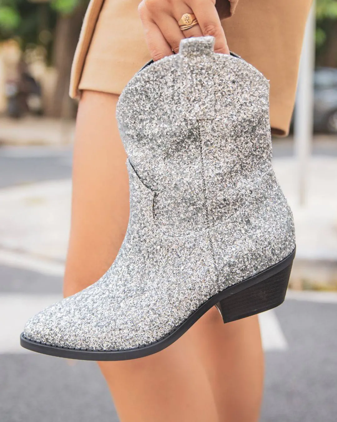 New Casual Mode Bottines femme santiag ées à talon - Olivia Argent
