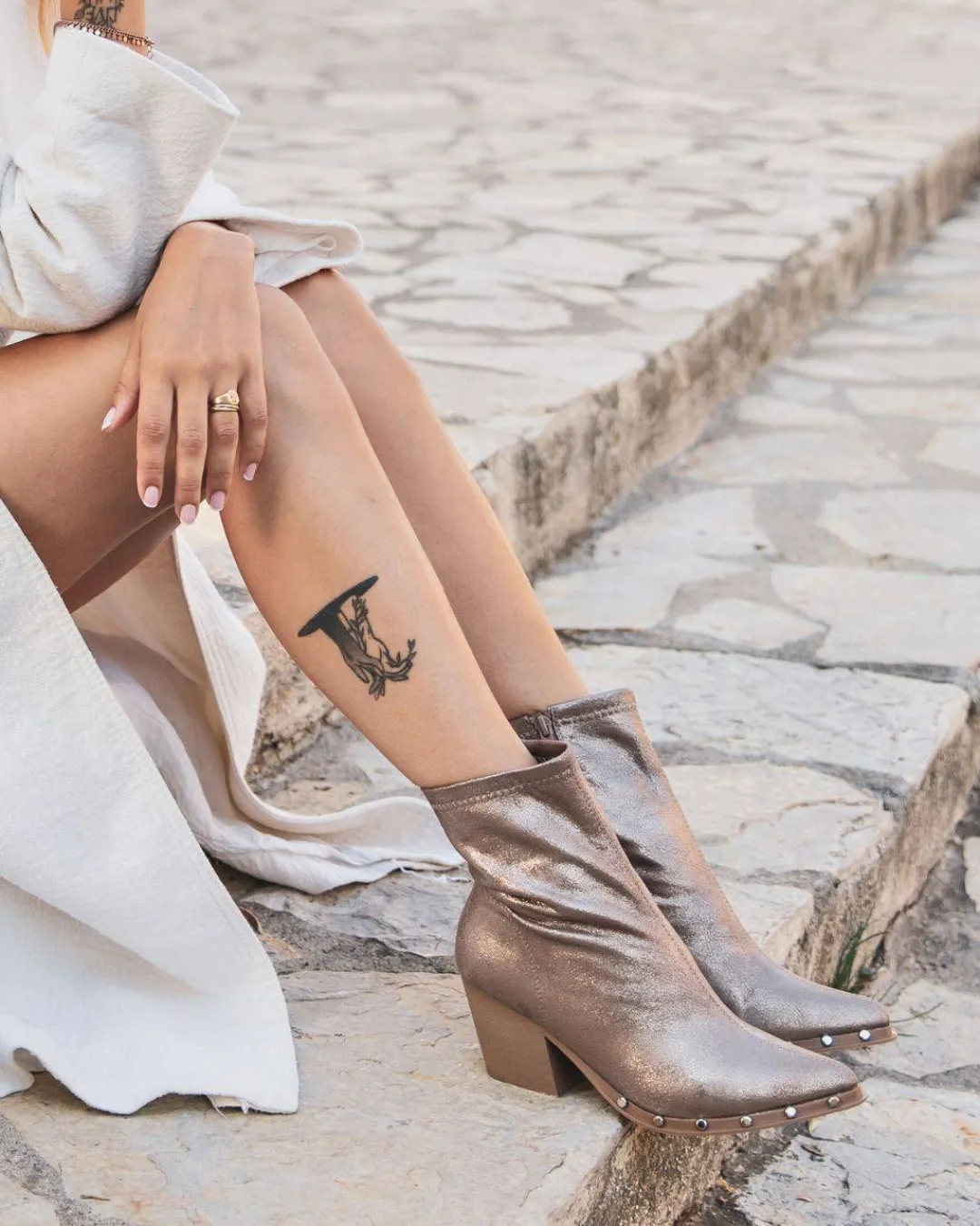 Hot Casual Mode Bottines femme à talon avec clous - Jamie Taupe