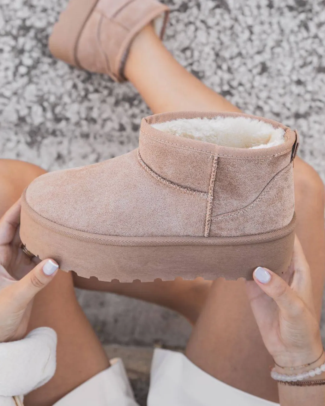 Online Casual Mode Bottines femme fourrées à semelle épaisse - Émilie Taupe