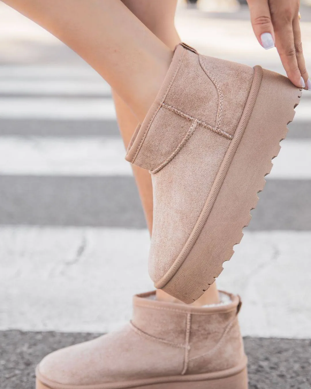 Online Casual Mode Bottines femme fourrées à semelle épaisse - Émilie Taupe