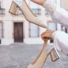New Casual Mode Escarpins femme dés à talon carré - Marguerite Or