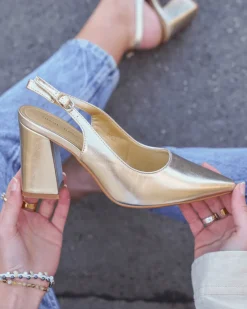 Sale Casual Mode Escarpins femme dés à talon carré - Giulia Or