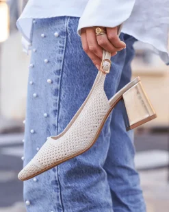 New Casual Mode Escarpins femme dés à talon carré - Marguerite Or