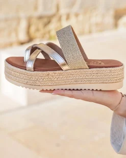 Online Casual Mode Mule femme platefme en cuir dée - MJNP99 Or