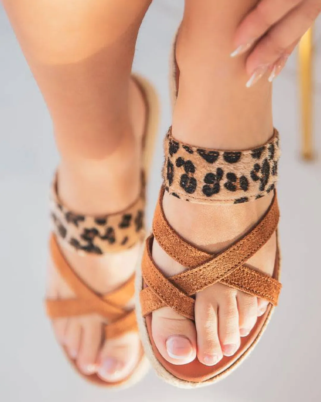 Outlet Casual Mode Mule femme plateforme léopard en cuir - MJNP99 Camel
