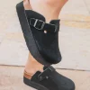 Fashion Casual Mode Sabots femme en CUIR avec boucle - Clara Noir