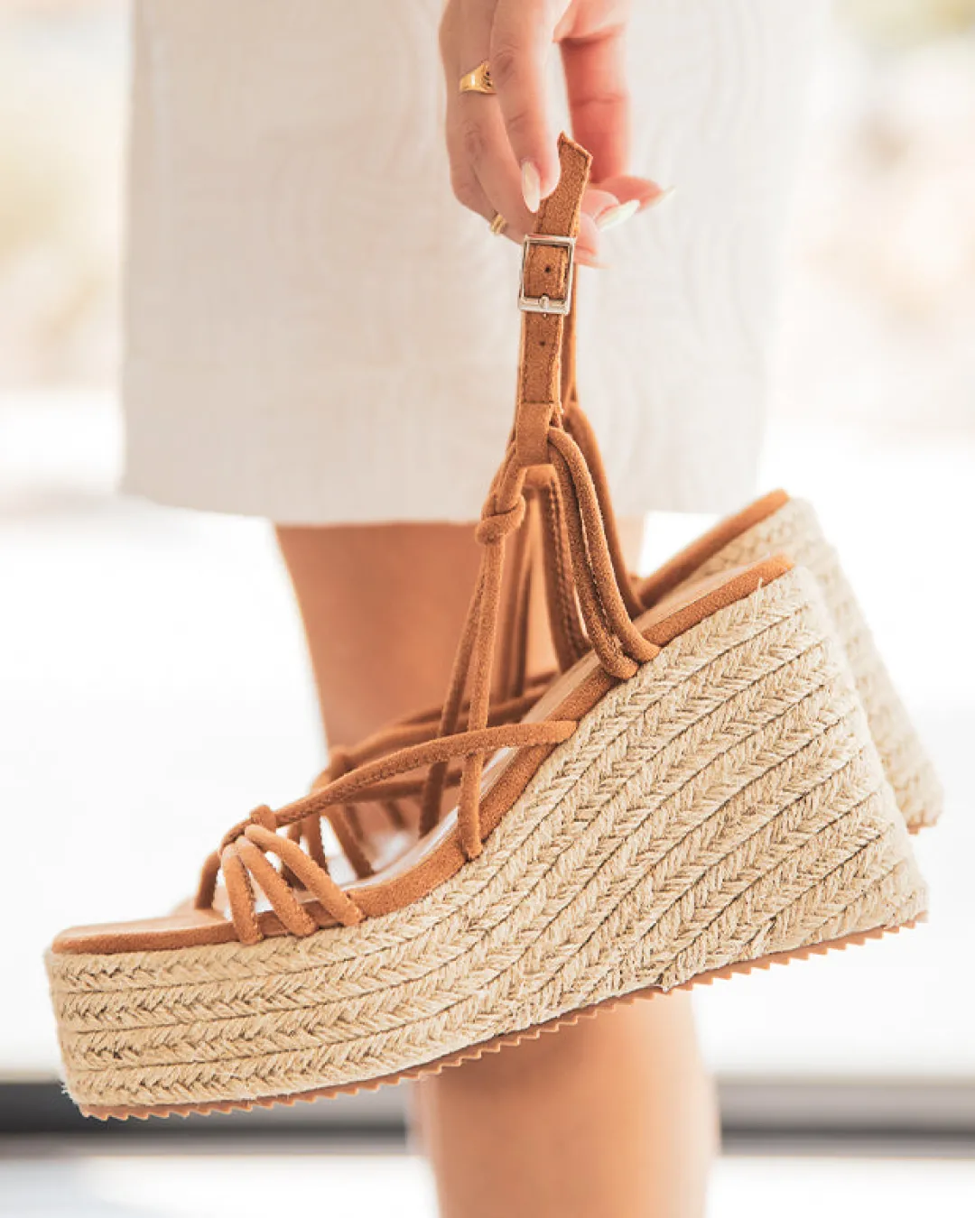 Hot Casual Mode Sandale femme compensé corde daim - Flavie Camel