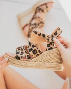 New Casual Mode Sandale femme compensé CUIR léopard - MJNP91 Leopard