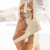 Outlet Casual Mode Sandale femme compensée rubans - Lola Camel