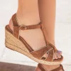 Hot Casual Mode Sandale femme compensée daim - Manon Camel
