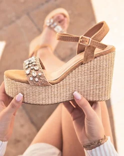 Fashion Casual Mode Sandale femme compensée - Lara Camel