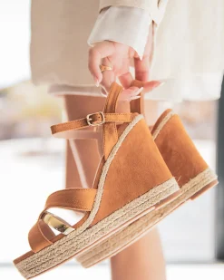 Clearance Casual Mode Sandale femme compensée corde - Léa Camel