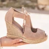 Clearance Casual Mode Sandale femme compensée corde daim - Inès Taupe