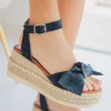 Discount Casual Mode Sandale femme compensée CUIR e - MJNP98 Bleu