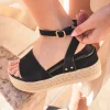 Sale Casual Mode Sandale femme compensée CUIR - MJNP92 Noir