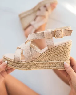 Online Casual Mode Sandale femme compensée CUIR - MJNP105 Beige