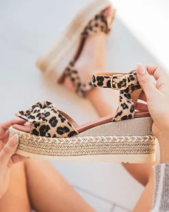 Online Casual Mode Sandale femme compensée CUIR léopard - MJNP98 Leopard