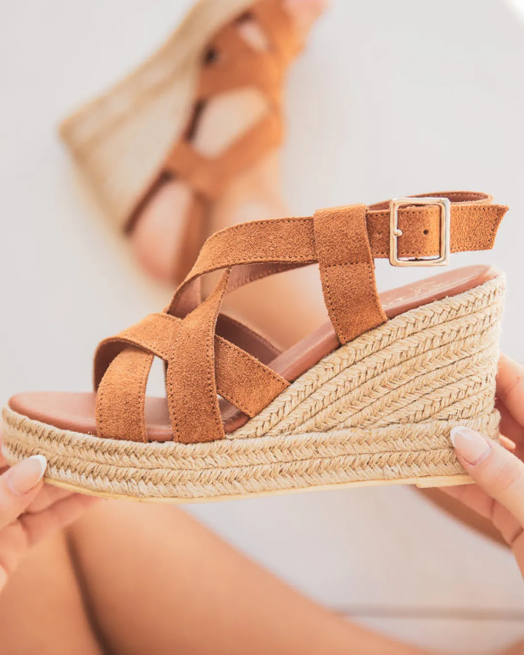 Outlet Casual Mode Sandale femme compensée CUIR - MJNP105 Camel