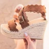 Online Casual Mode Sandale femme compensée daim - Ambre Camel