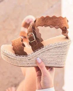 Online Casual Mode Sandale femme compensée daim - Ambre Camel