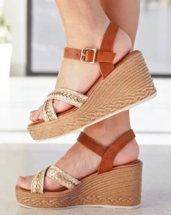 Outlet Casual Mode Sandale femme compensée dée - Malvina Or
