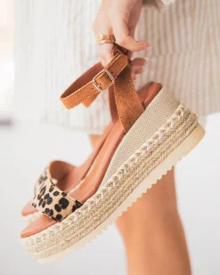 Best Casual Mode Sandale femme compensée léopard en CUIR - MJNP95 Camel