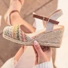 Sale Casual Mode Sandale femme compensée multicolore - Diane Beige