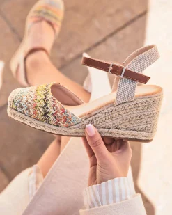 Sale Casual Mode Sandale femme compensée multicolore - Diane Beige
