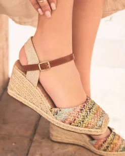 Sale Casual Mode Sandale femme compensée multicolore - Diane Beige