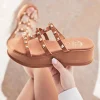 Best Casual Mode Sandale femme en cuir plateforme - MJNP205 Camel