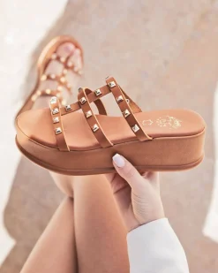 Best Casual Mode Sandale femme en cuir plateforme - MJNP205 Camel