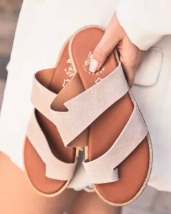 Clearance Casual Mode Sandale femme en cuir plate - MJNP204 Taupe