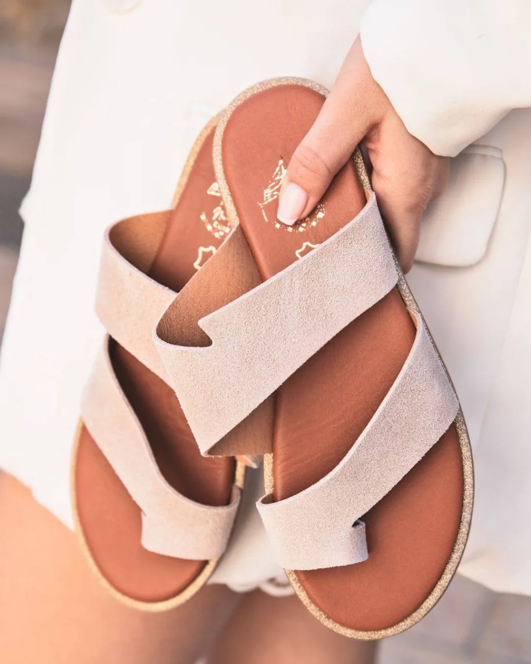 Clearance Casual Mode Sandale femme en cuir plate - MJNP204 Taupe