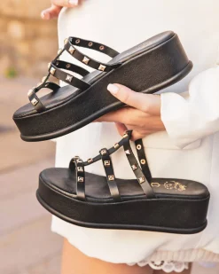 Hot Casual Mode Sandale femme en cuir plateforme - MJNP205 Noir