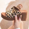 Clearance Casual Mode Sandale femme en cuir talon carré mule léopard - MJNP206 Leopard