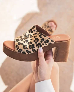Clearance Casual Mode Sandale femme en cuir talon carré mule léopard - MJNP206 Leopard