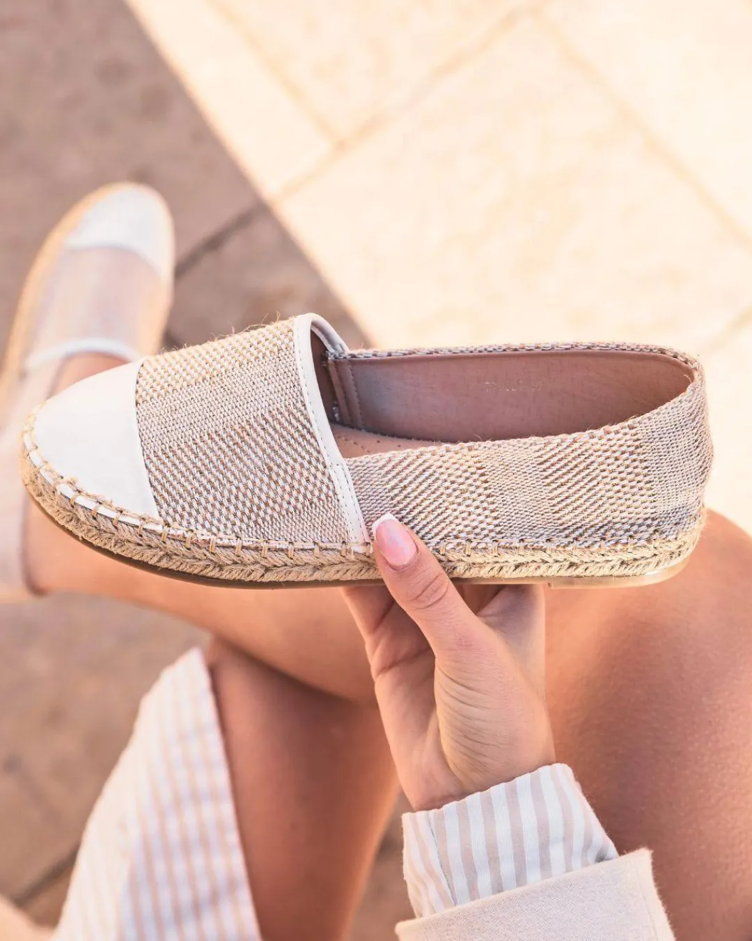 Clearance Casual Mode Sandale femme espadrille he et beige - Jenny Blanc