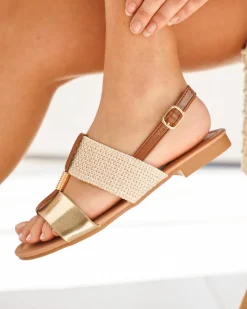 Online Casual Mode Sandale femme plate dée - Peggy Or
