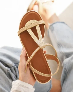 Discount Casual Mode Sandale femme plate dée - Stecy Or