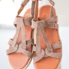 Outlet Casual Mode Sandale femme plate en cuir - MJNP81 Taupe