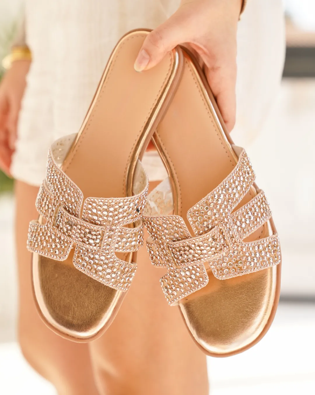 Clearance Casual Mode Sandale femme plate mule champagne - Octavia Nude