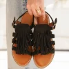 Outlet Casual Mode Sandale femme plate e - Laura Noir