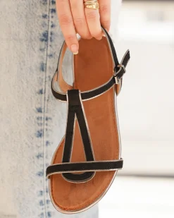 Best Casual Mode Sandale femme plate e - Stecy Noir