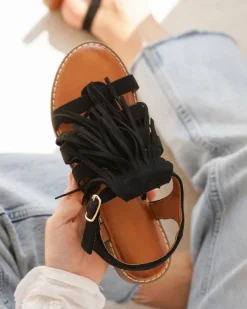Outlet Casual Mode Sandale femme plate e - Laura Noir