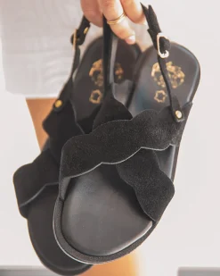 Best Casual Mode Sandale femme plate e en CUIR - MJNP86 Noir