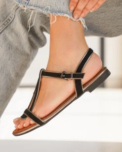 Best Casual Mode Sandale femme plate e - Stecy Noir