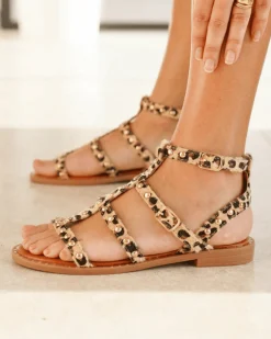 Outlet Casual Mode Sandale femme plate spartiate léopard - Claudia Leopard