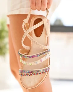 New Casual Mode Sandale femme plate bijoux - Rachel Taupe