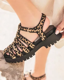 Outlet Casual Mode Sandale femme plateforme confort motif léopard - Margaux Leopard